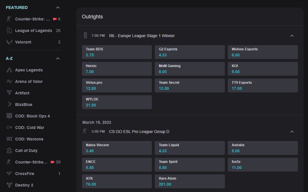 unikrn outright bets